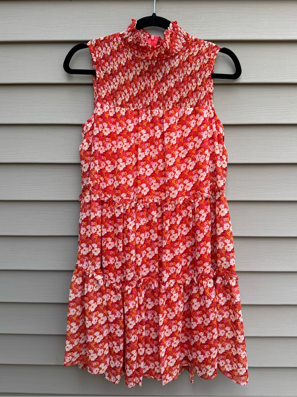 Taylor Floral Smocked Tiered Midi Dress Ruffle High Neck Small